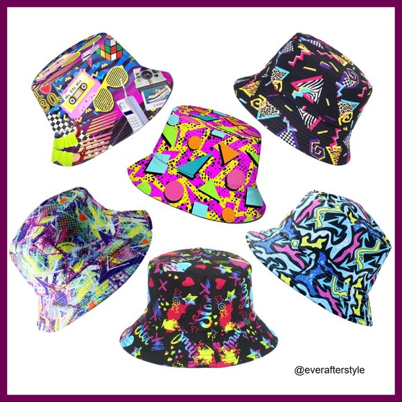 6 Pack Retro Bucket Hats, Polyester, Reversible, Unisex, Foldable main image 7